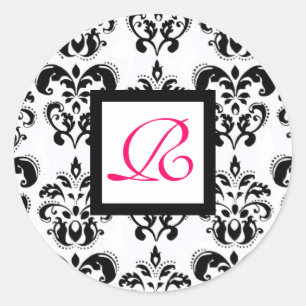 Sticker Rond DAMASK MONOGRAM, fuchsia rose
