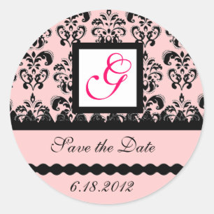 Sticker Rond DAMASK MONOGRAM, fuchsia rose