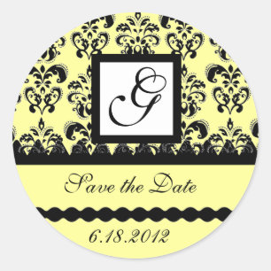 Sticker Rond DAMASK MONOGRAS jaune