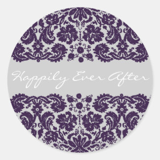 Sticker Rond Damask Purple Mariage
