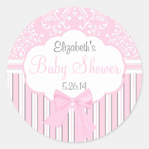 Sticker Rond Damassé vintage et baby shower Rayure-Rose