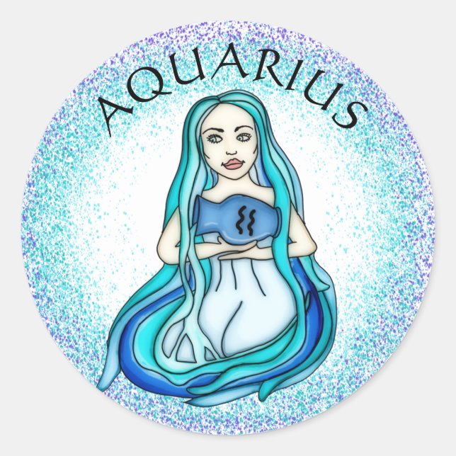 Sticker Rond Dame Aquarius avec Vase d'eau (Devant)