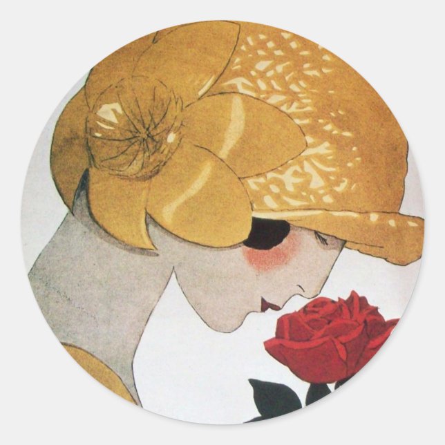 STICKER ROND DAME AVEC ROSE ROUGE (Devant)