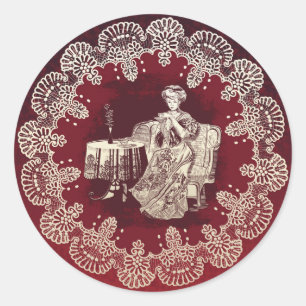 Sticker Rond dame boit du thé