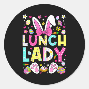 Sticker Rond Dame de cantine équipe drôle lapin cafétéria famil