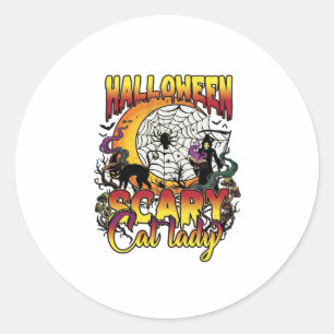 Sticker Rond Dame de chat effrayante Halloween Faucheuse Lune M