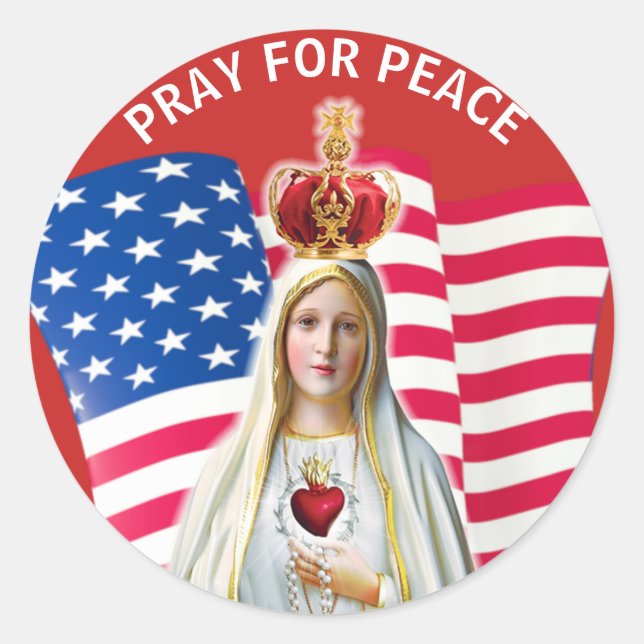 Sticker Rond Dame de Fatima USA FLAG Blessée Mère (Devant)