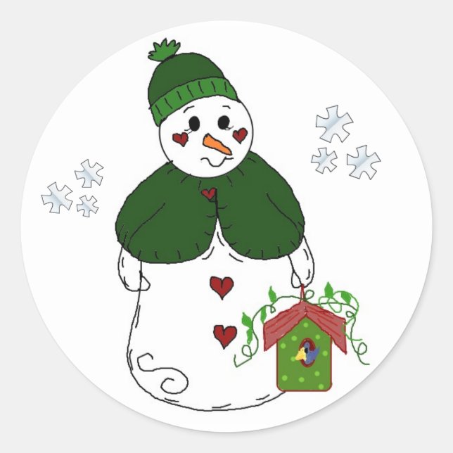 Sticker Rond Dame des neiges avec Birdhouse (Devant)