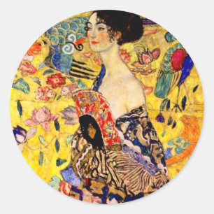 Sticker Rond Dame Gustav Klimt avec ventilateur