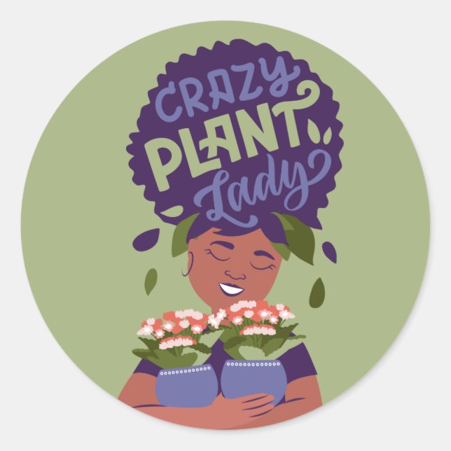 Sticker Rond Dame Plante folle de la femme noire, Plantes de br (Devant)