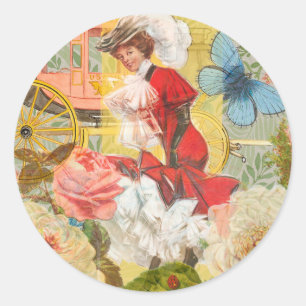 Sticker Rond Dame victorienne femme élégante riche illustration