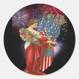 Sticker Rond Dame vintage et feux d'artifice