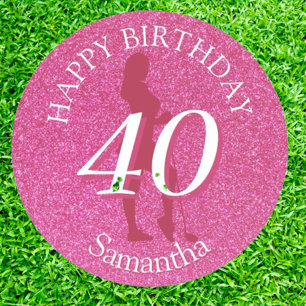 STICKER ROND DAMES PAILLETES ROSE GRAND ANNIVERSAIRE