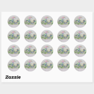 Sticker Rond Dames vélo dans le champ de printemps