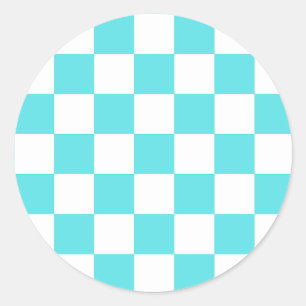 Sticker Rond Damier bleu turquoise visuel classique
