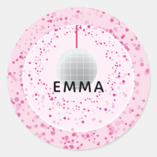 Sticker Rond Dance Disco Ball Party Personnalisé Rose Black Par