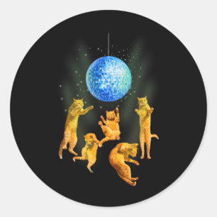 Sticker Rond Dancing Chats Disco Ball Kitten Kitty Lover Party 