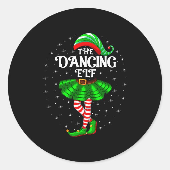 Sticker Rond Dancing Elf Christmas Family Matching Women Girls  (Devant)