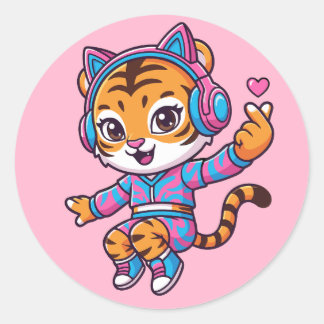 Sticker Rond Dancing K-pop Tiger