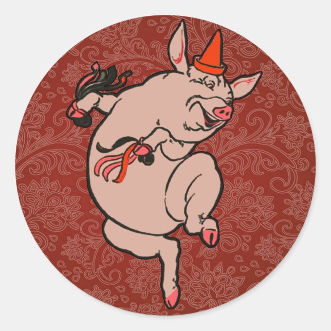 Sticker Rond Dancing Pig Antique Cute Danseuse (Devant)