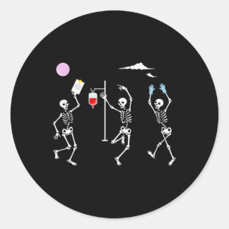 Sticker Rond Dancing Skeleton Funny Nurse Skeleton Halloween He