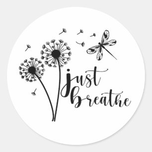 Sticker Rond Dandelion Dragonfly Just Breathe