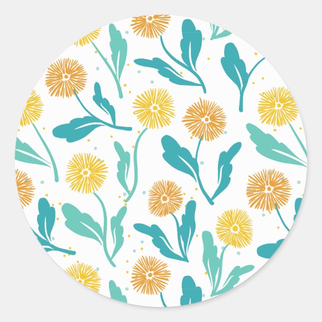 Sticker Rond Dandelion jaune motif floral - Inspiré par la natu (Devant)
