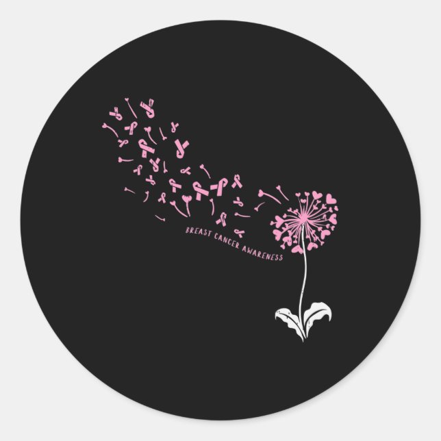 Sticker Rond Dandelion Sensibilisation au cancer du sein rose R (Devant)
