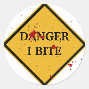 STICKER ROND DANGER : JE BITE !