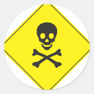 STICKER ROND DANGER - SYMBOLE SKULL ET BONNES