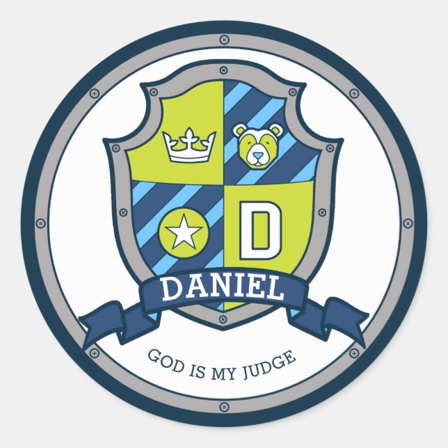 Sticker Rond Daniel lettre D nom signifiant bouclier héraldique (Devant)