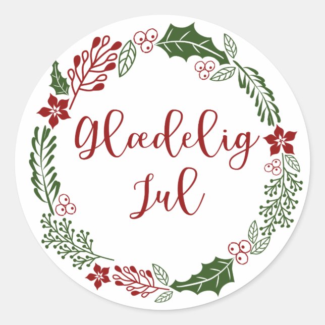 Sticker Rond Danoise Merry Christmas Wreath, Glæ delig jul (Devant)