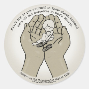 Sticker Rond Dans des mains de Dieu