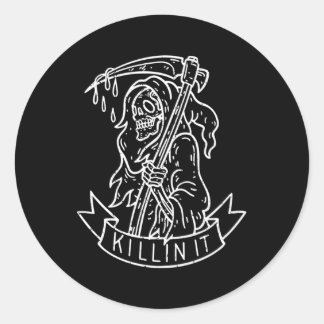 Sticker Rond Dans Il Grimpe Reaper Tatouage Distressé