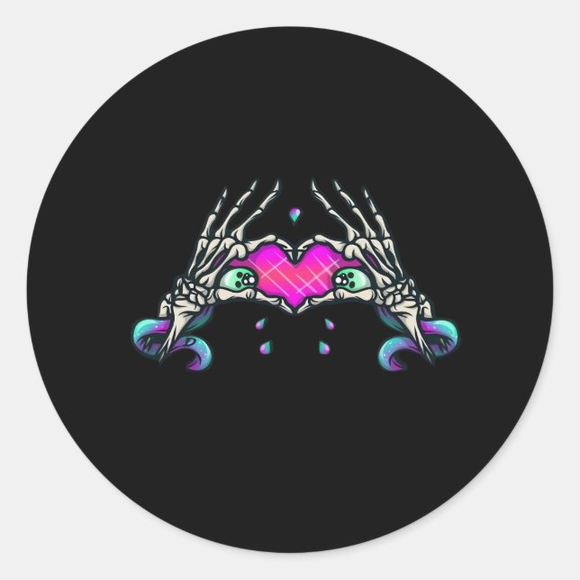 Sticker Rond Dans la mort - Squelette Mains de coeur (Devant)
