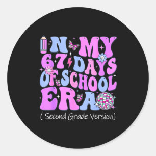 Sticker Rond Dans Mes 67 Jours D'école Ère Groovy Deuxième Anné