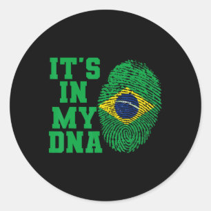 Sticker Rond Dans Mon Adn Brésil Drapeau Chemise Coupe Vintage