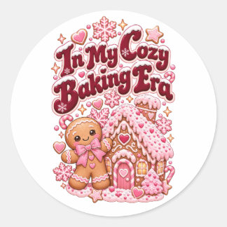 Sticker Rond Dans Mon Ère de Cuisson Confortable Rose Gâteau de
