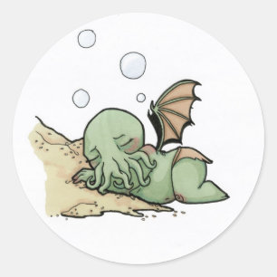 Sticker Rond Dans sa maison à R'lyeh, Cthulhu mort attend de rê