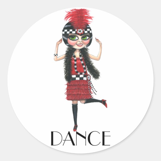 Sticker Rond Danse 1920s Costume Big Eye Flapper Girl (Devant)