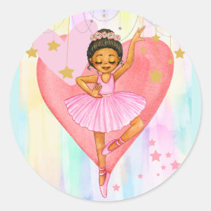 Sticker Rond Danse Ballerina Coeurs et étoiles de filles