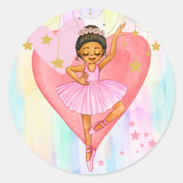 Sticker Rond Danse Ballerina Coeurs et étoiles de filles (Devant)