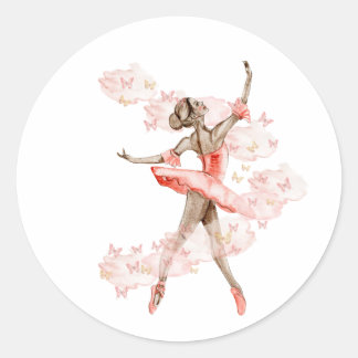 Sticker Rond Danse ballerine avec papillon.