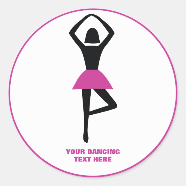 Sticker Rond Danse ballerine noir, couleur rose chaud (Devant)