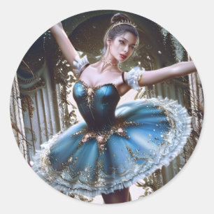 Sticker Rond Danse de ballet dans un Tutu bleu