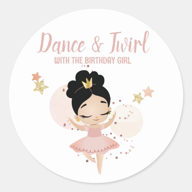 Sticker Rond Danse & Twirl, Princesse Ballerina avec Tiara Anni (Devant)