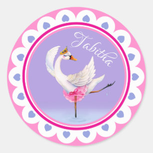 Sticker Rond Danse Whimsical balet cygne violet personnalisé