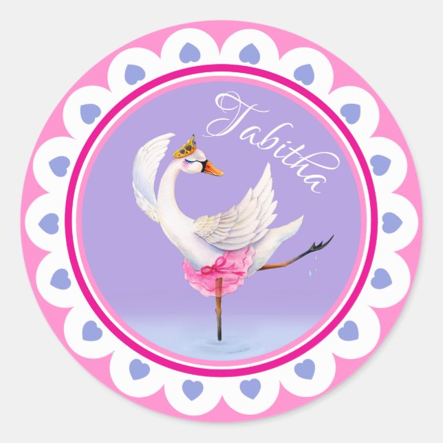Sticker Rond Danse Whimsical balet cygne violet personnalisé (Devant)