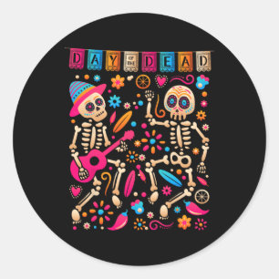 Sticker Rond Danser Colorée Skeletons Mexicains - Joli Jour De 