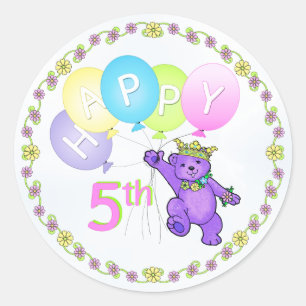 Sticker Rond Danser Purple Princess Bear Joyeux 5e anniversaire